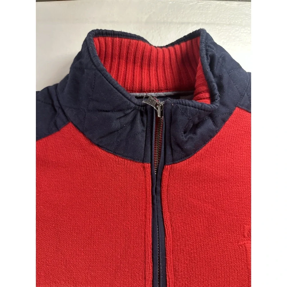VTG Tommy Hilfiger 1/4 Zip Mens Largeee Sweater Pullover Red Embroidered Fleece